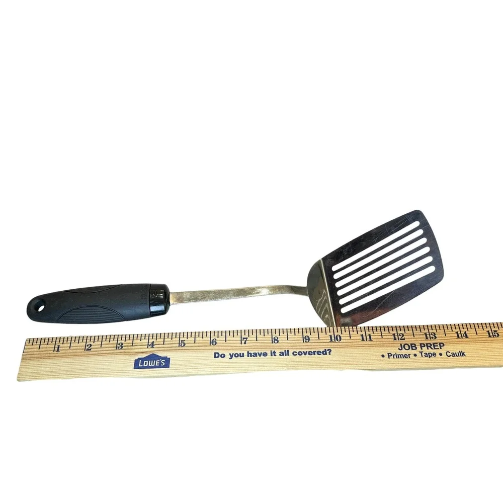 EKCO Stainless Steel Slotted Spatula 14 In Fish Turner Black Rubber Grip Handle
